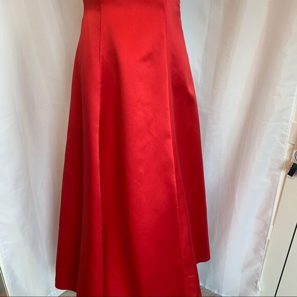 BILL Levkoff Red satin crisscross bow back prom wedding bridesmaid gown dress🔥 - Picture 5 of 11